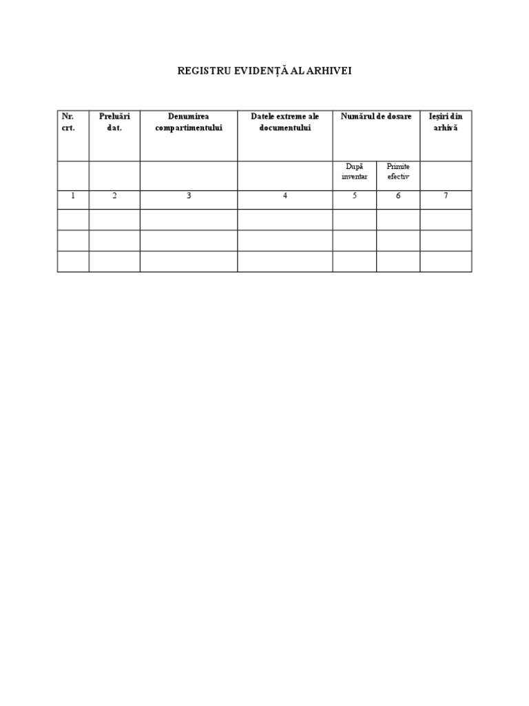 Registru De Evidenta Arhiva