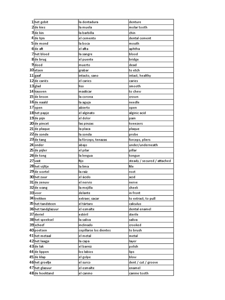 Dentistry Vocabulary PDF