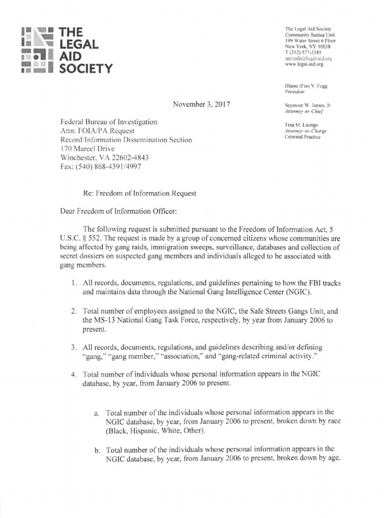 FOIA Request on FBI Gang Intelligence Data | PDF | Freedom Of ...