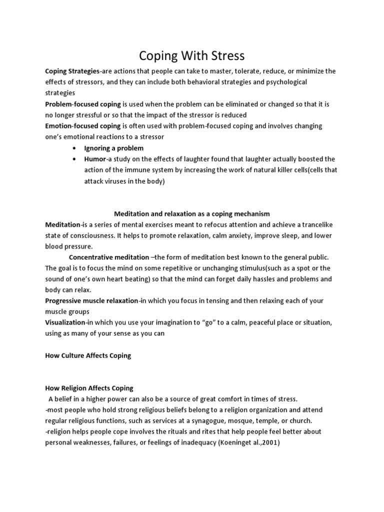 Effective Coping Strategies for Stress | PDF | Self-Improvement ...