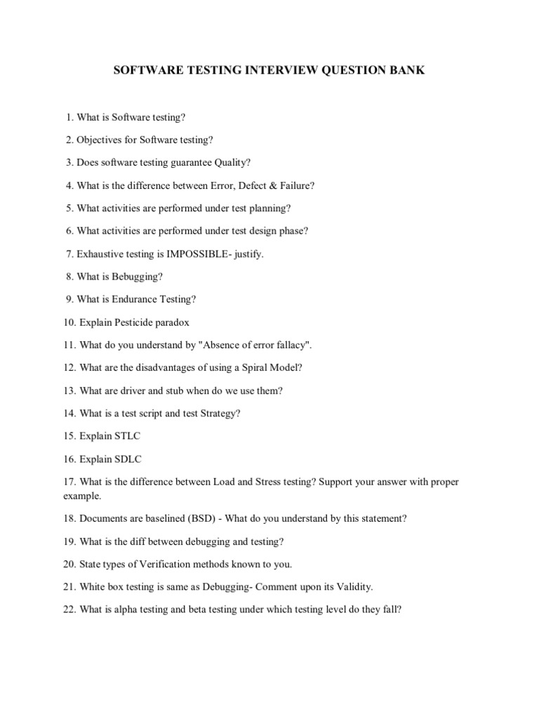 Software Testing Interview Question Bank | PDF | Software Testing ...