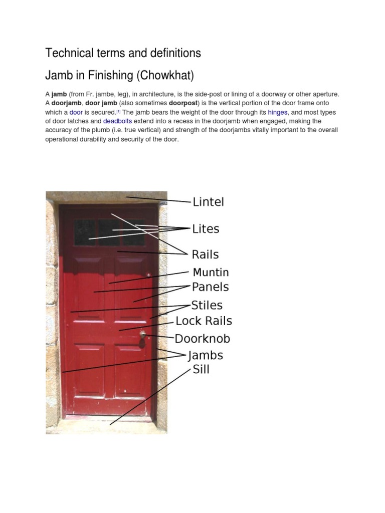 Technical Terms and Definitions Jamb in Finishing (Chowkhat) PDF