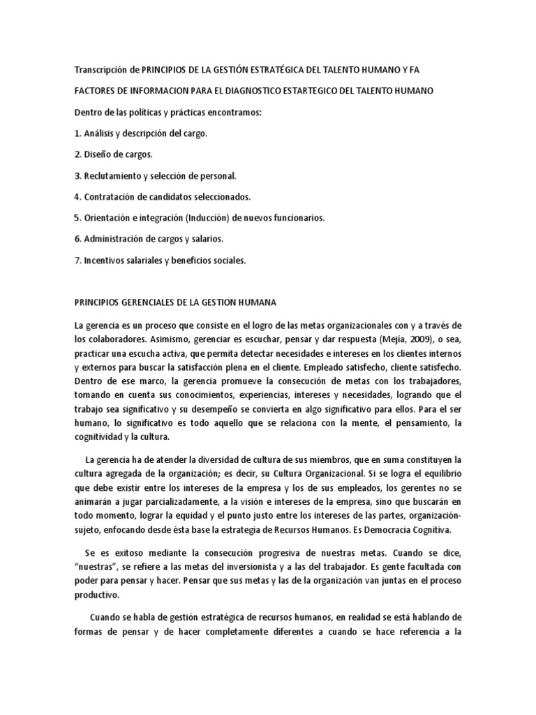 Gestión Estratégica del Talento Humano | PDF | Gestión de recursos ...