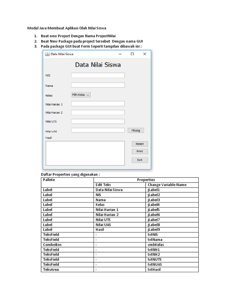 Modul Java Membuat Aplikasi Olah Nilai Siswa | PDF