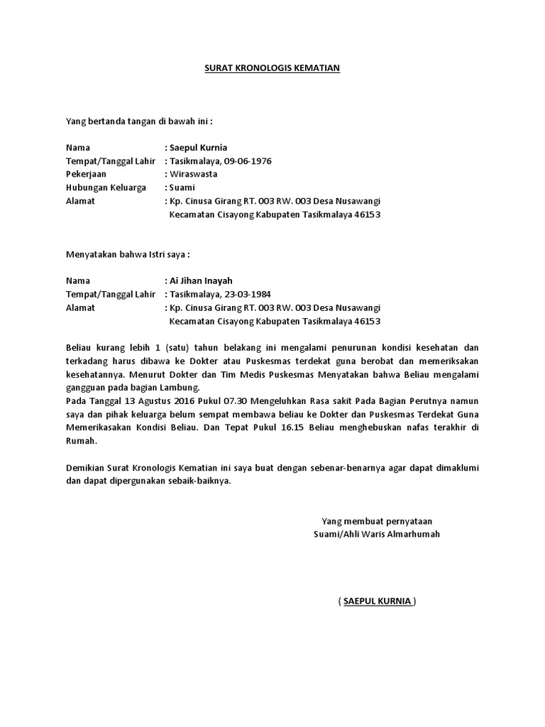 Contoh Surat Kronologis Kematian | PDF