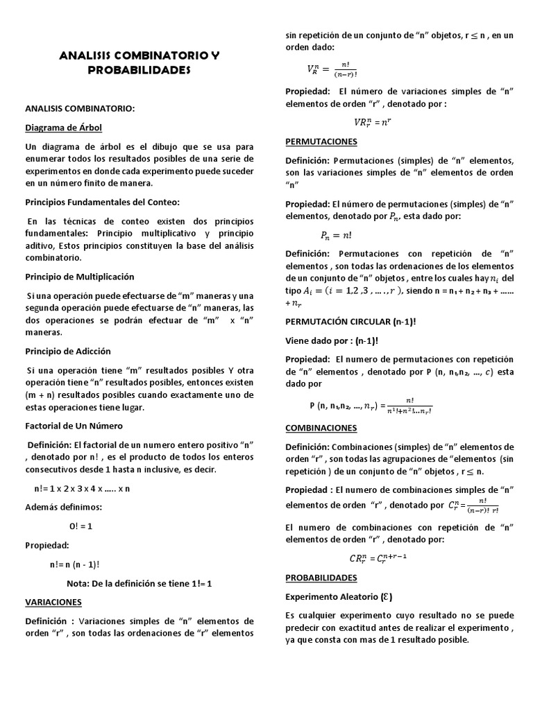 Análisis Combinatorio y Probabilidades | PDF | Permutación | Conjunto ...