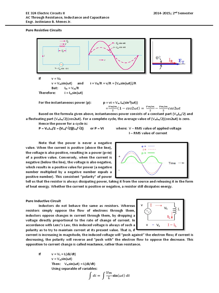 AC Through Resistance, Inductance and Capacitance PDF Inductor