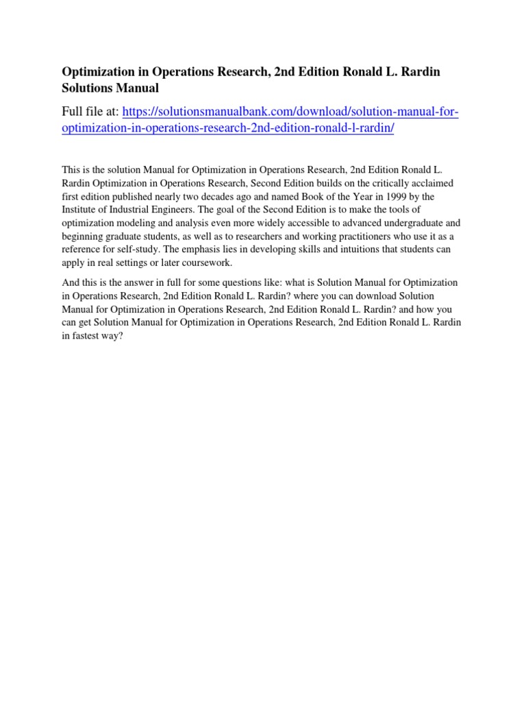 ronald l rardin optimization in operations research free download