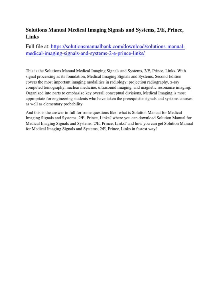 Solutions Manual Medical Imaging Signals and Systems, 2/E, Prince, Links | Medical  Imaging | Donald Trump