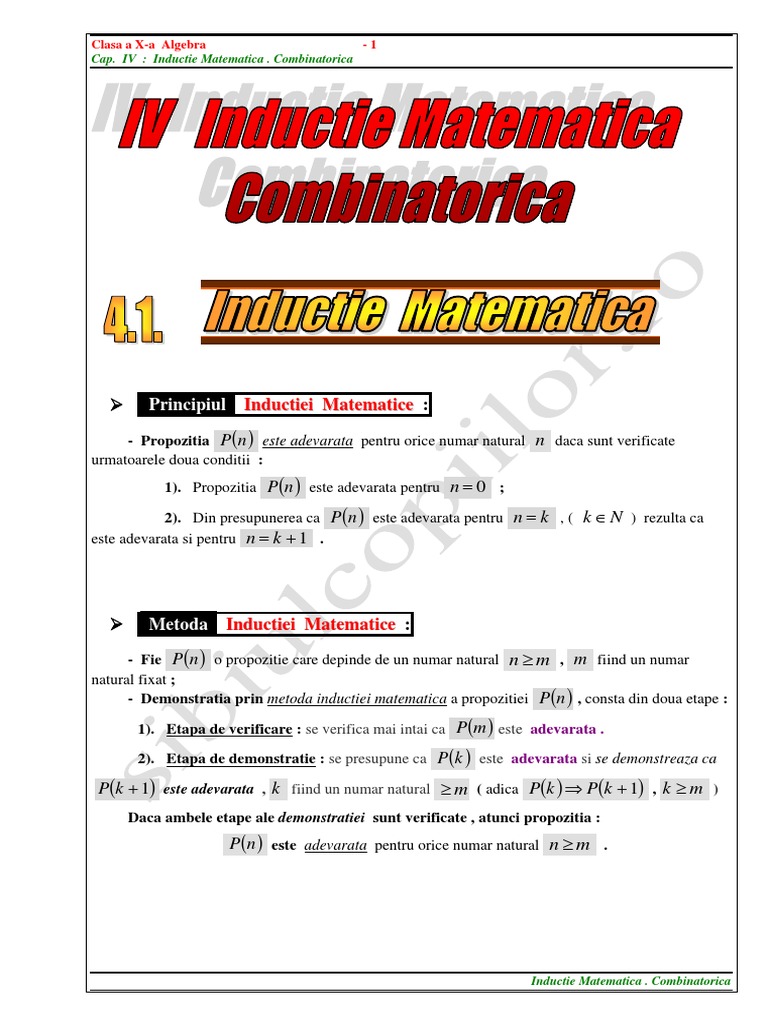Inductie Matematica Clasa A 10 A PDF | PDF
