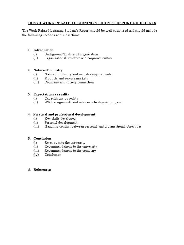 Hcs301 Work Related Learning Student'S Report Guidelines | PDF ...