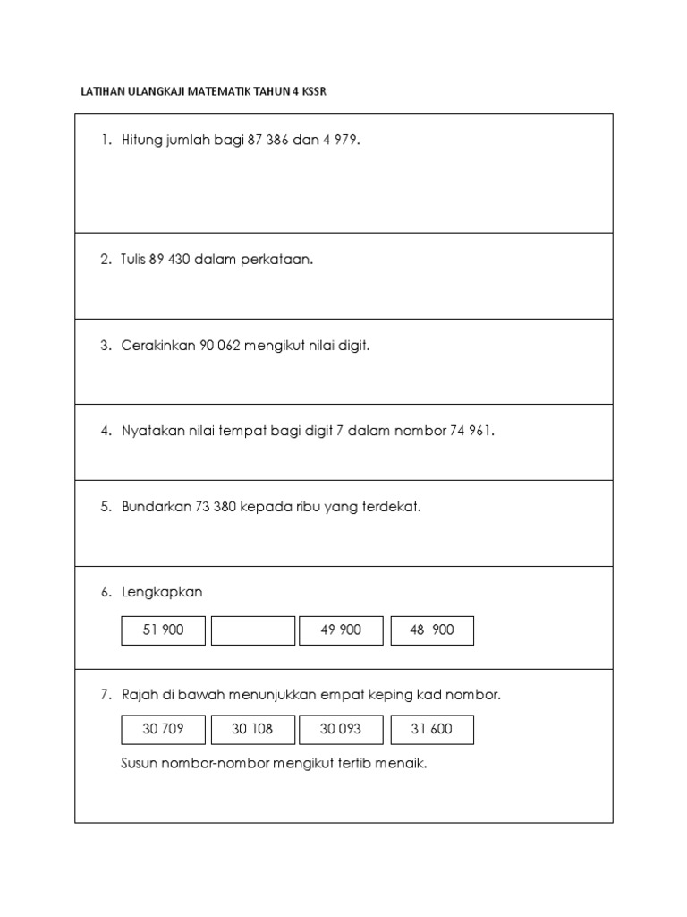 Latih Tubi Soalan Latihan Matematik Tahun 4 Cuti Bulan Mac 2 Pdf