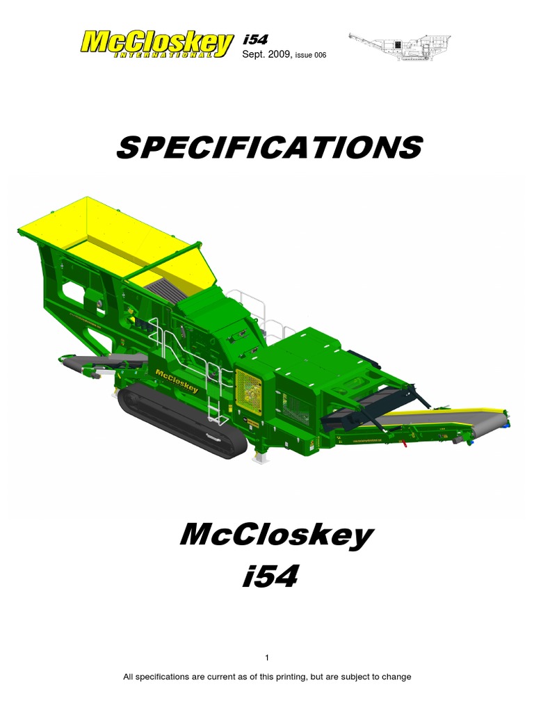 McCloskey I54 Technical Spec PDF | PDF | Belt (Mechanical) | Engines