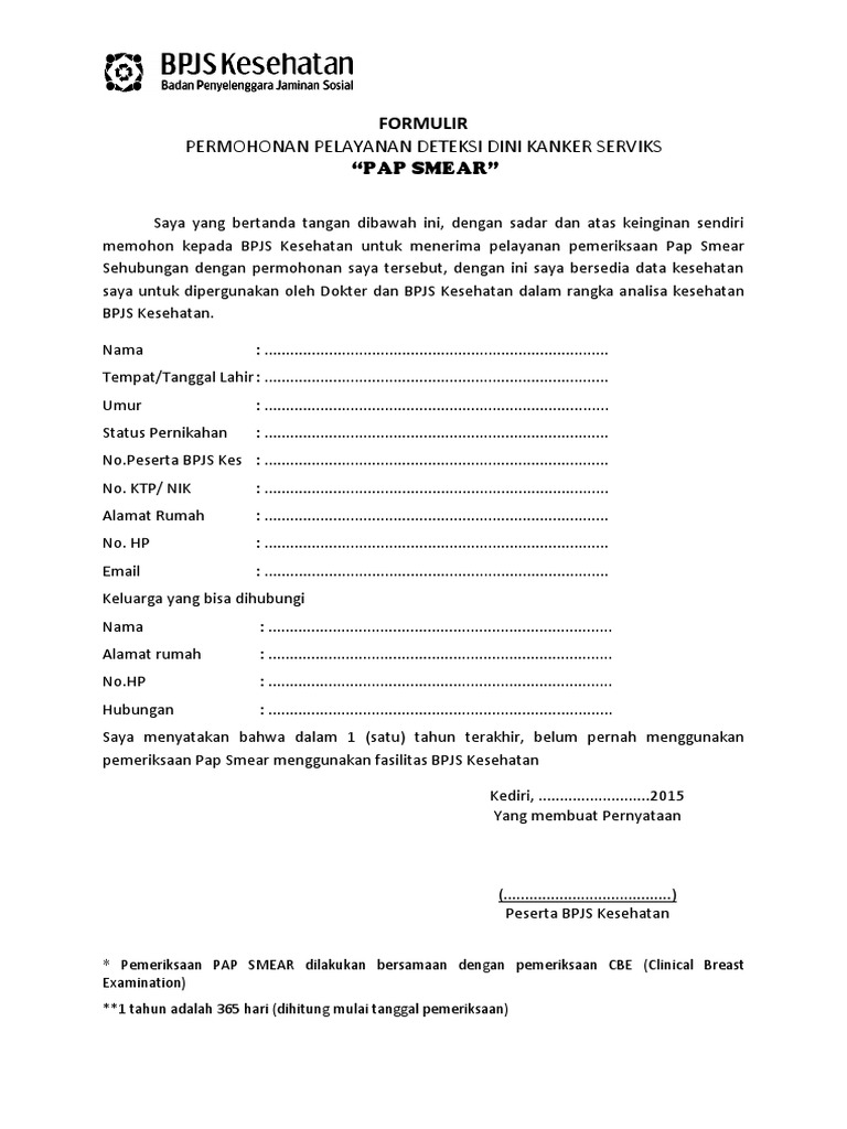 Dokumen - Tips - Formulir Permohonan Pap Smear PDF | PDF
