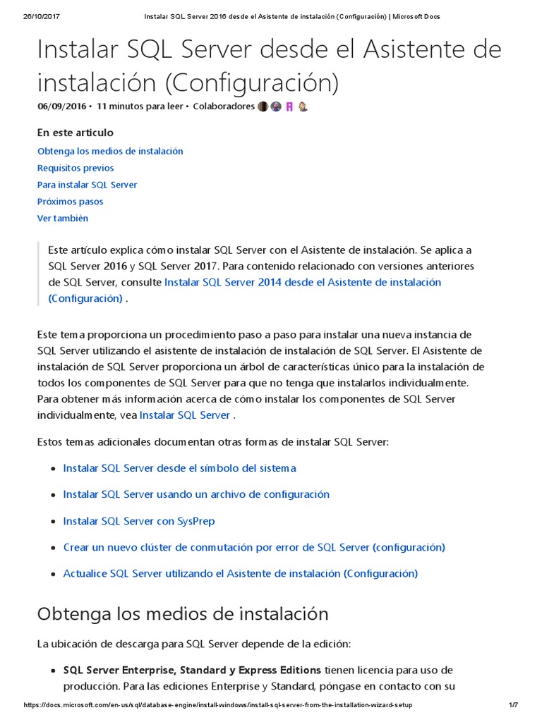 Instalar sql server 2016 desde el asistente de instalaci n