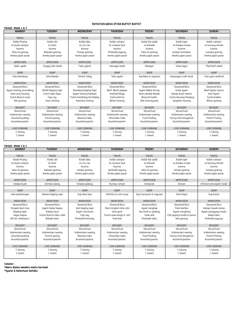 Iftar Buffet Rotation Menu | PDF