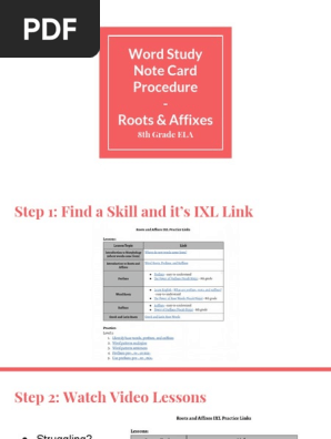word study note card procedure - roots and affixes