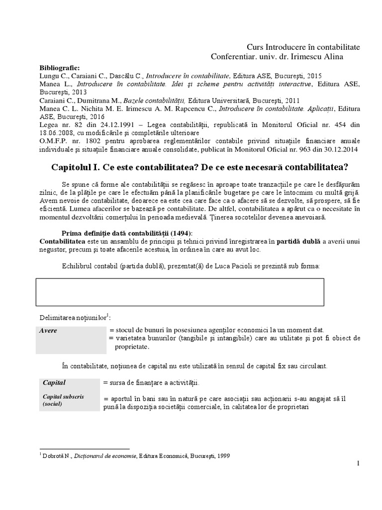 Suport de Curs Introducere in Contabilitate | PDF