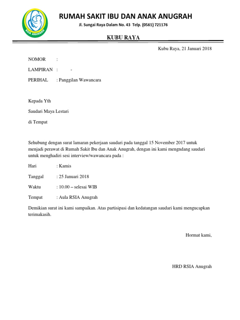 Contoh Surat Penolakan Interview