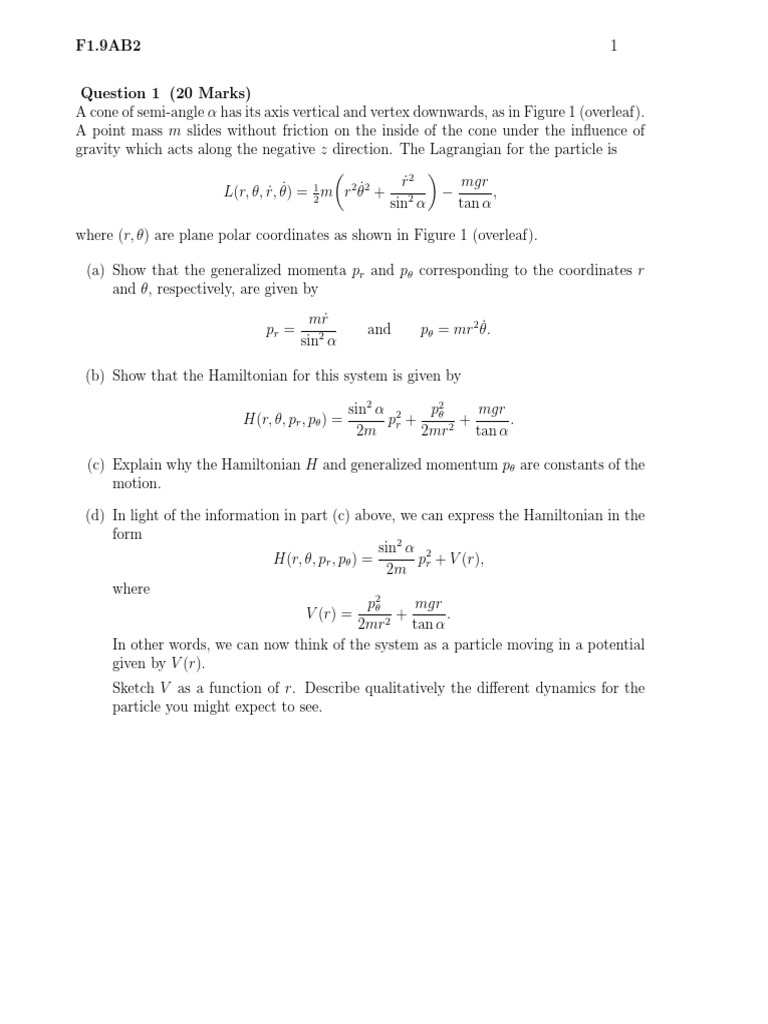 Particle Sliding Inside a Cone Lagrangian and Hamiltonian Formulations