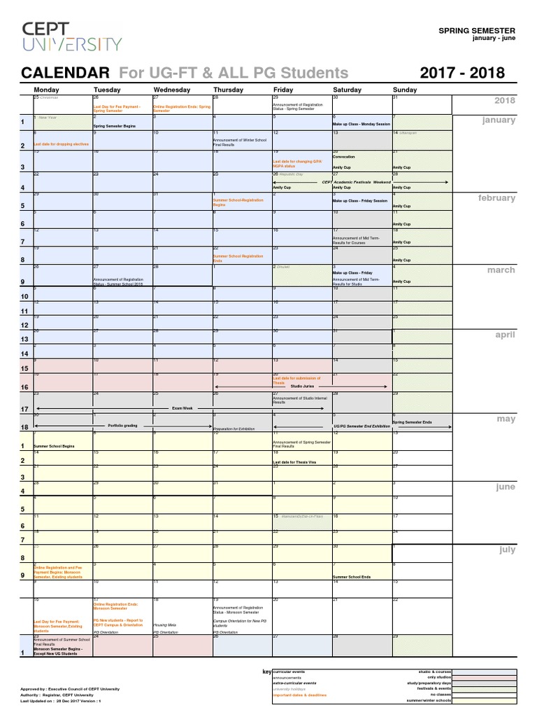 Academic Calendar for UG FT and All PG Programs Spring Semester 201718