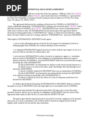 Cda Template Confidentiality Cornell University
