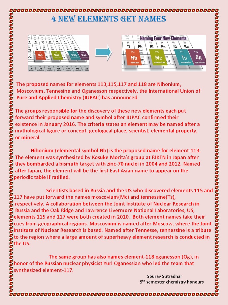 New Element Names Announced | PDF