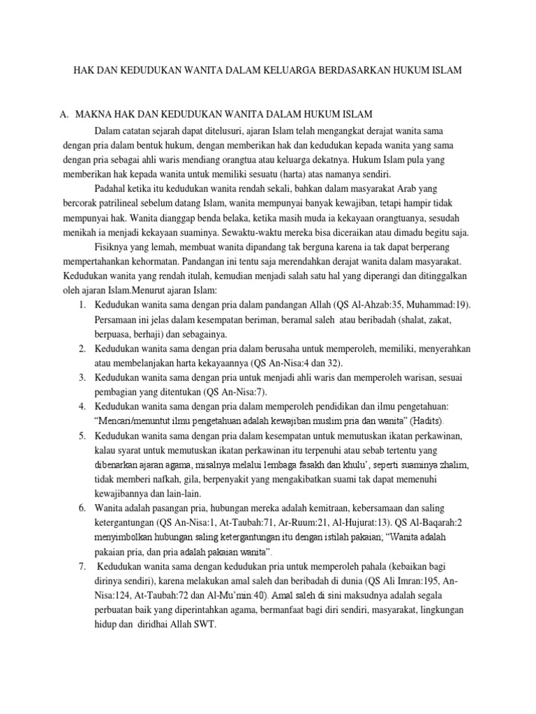 Hak Dan Kedudukan Wanita Dalam Keluarga Berdasarkan Hukum Islam Pdf