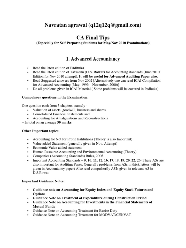 CA Final Exam Preparation Tips | PDF | Accounting | Audit