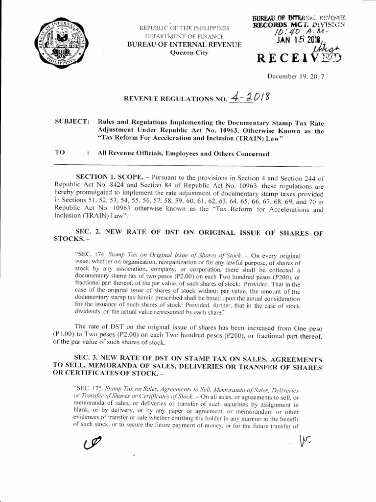 DST Rate Adjustments Under TRAIN Law | PDF | Negotiable Instrument | Stocks