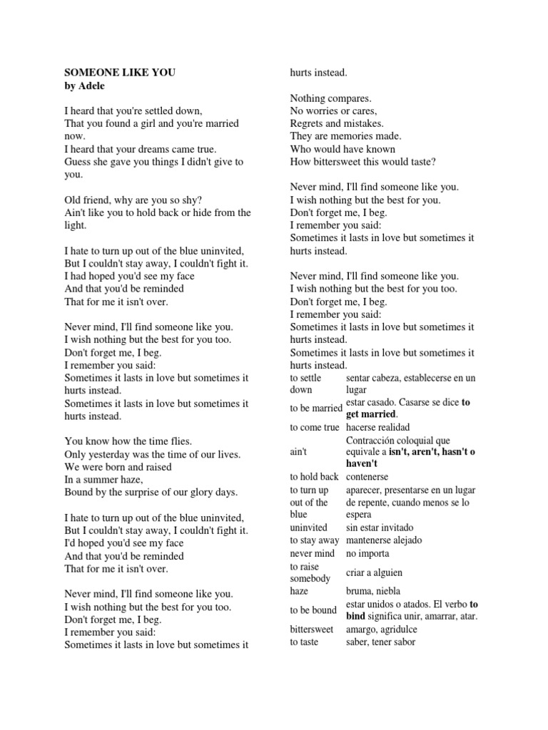 Someone Like You Pdf Leisure Entertainment General