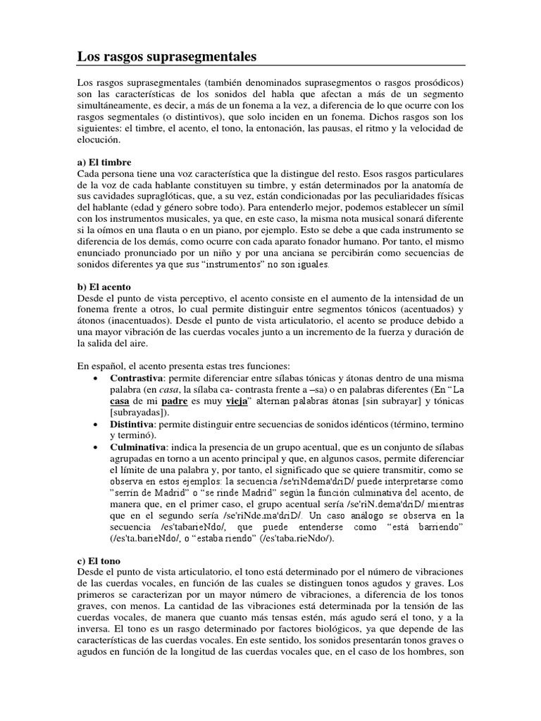 Los Rasgos Suprasegmentales PDF Sonido Sílaba