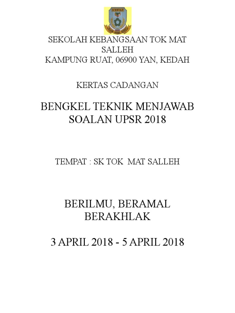 Kertas Kerja Bengkel Teknik Menjawab Soalan Upsr 2018 Pdf