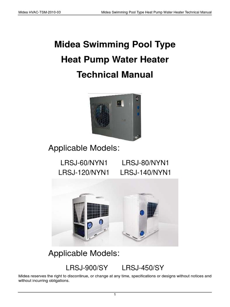 Swimming Pool Type Heat Pump Water Heater Technical Manual Heat Pump