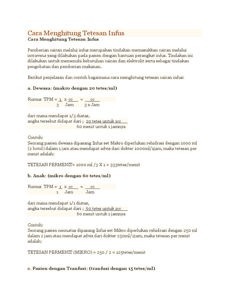 Cara Menghitung Tetesan Infus