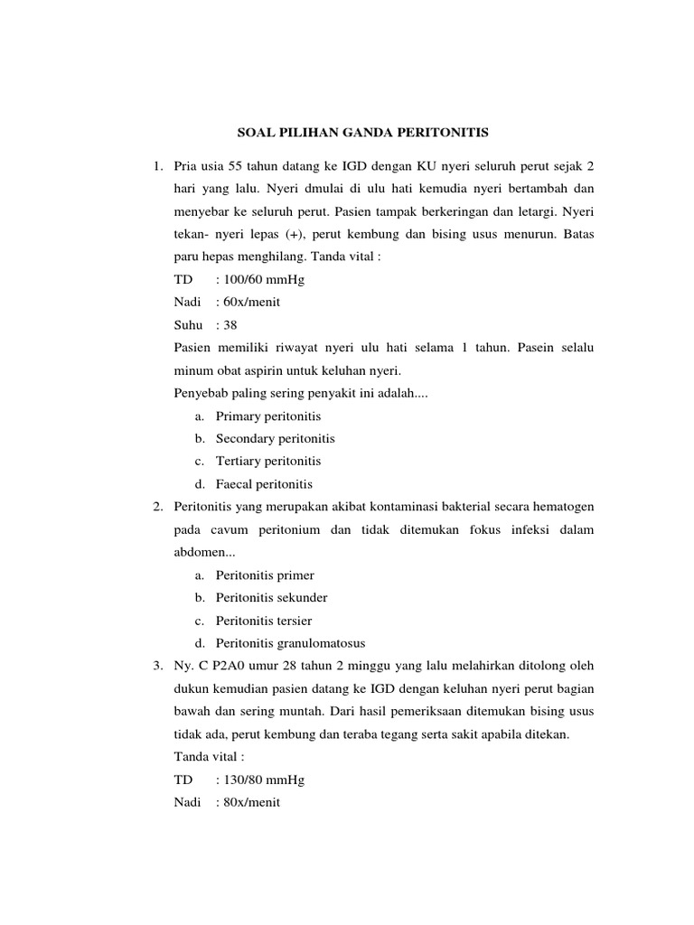 Soal Pilihan Ganda Peritonitis
