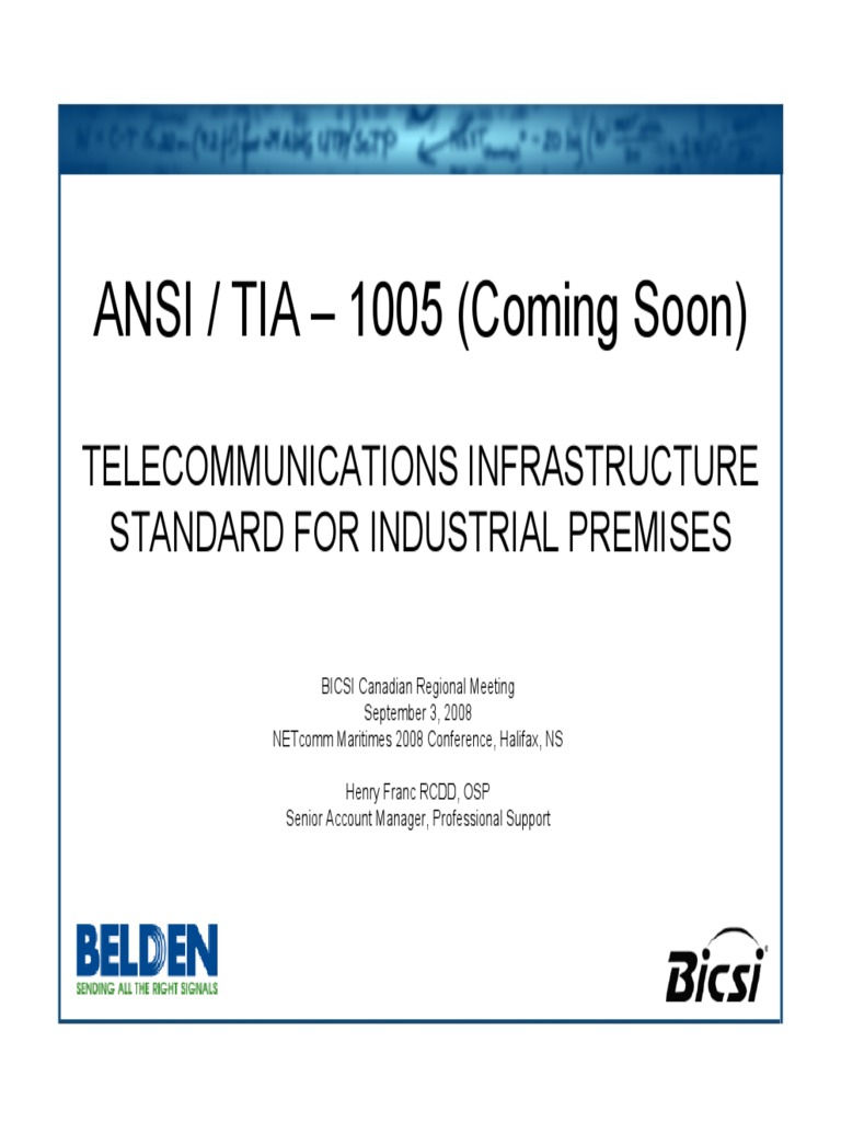 ANSI / TIA - 1005 (Coming Soon) : Telecommunications Infrastructure ...