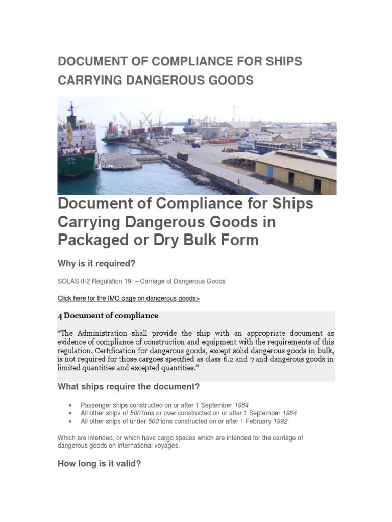 Document of Compliance For Ships Carrying Dangerous PDF Dangerous
