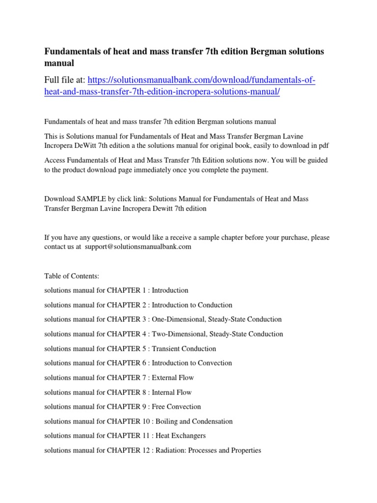 Fundamentals of heat and mass transfer 7th edition Bergman solutions manual  | Thermal Conduction | Donald