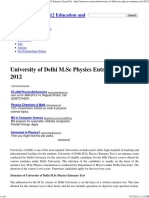 University of Delhi M SC Physics Entrance Test 2012 Entrance Exam Dates Application Forms Eligibility Syllabus Admission Test Papers Results PDF