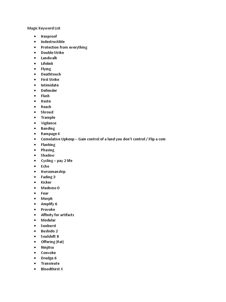 Magic Keyword List | PDF | Leisure | Sports