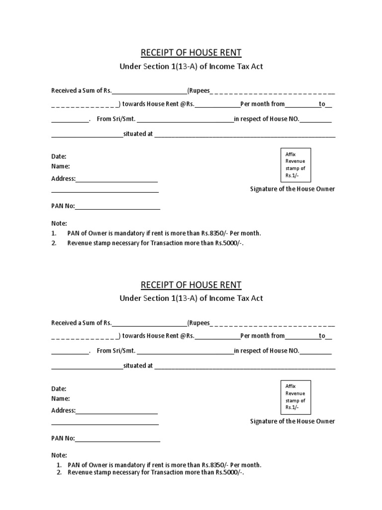 House Rent Receipt Format for Tax | PDF | Finance & Money Management