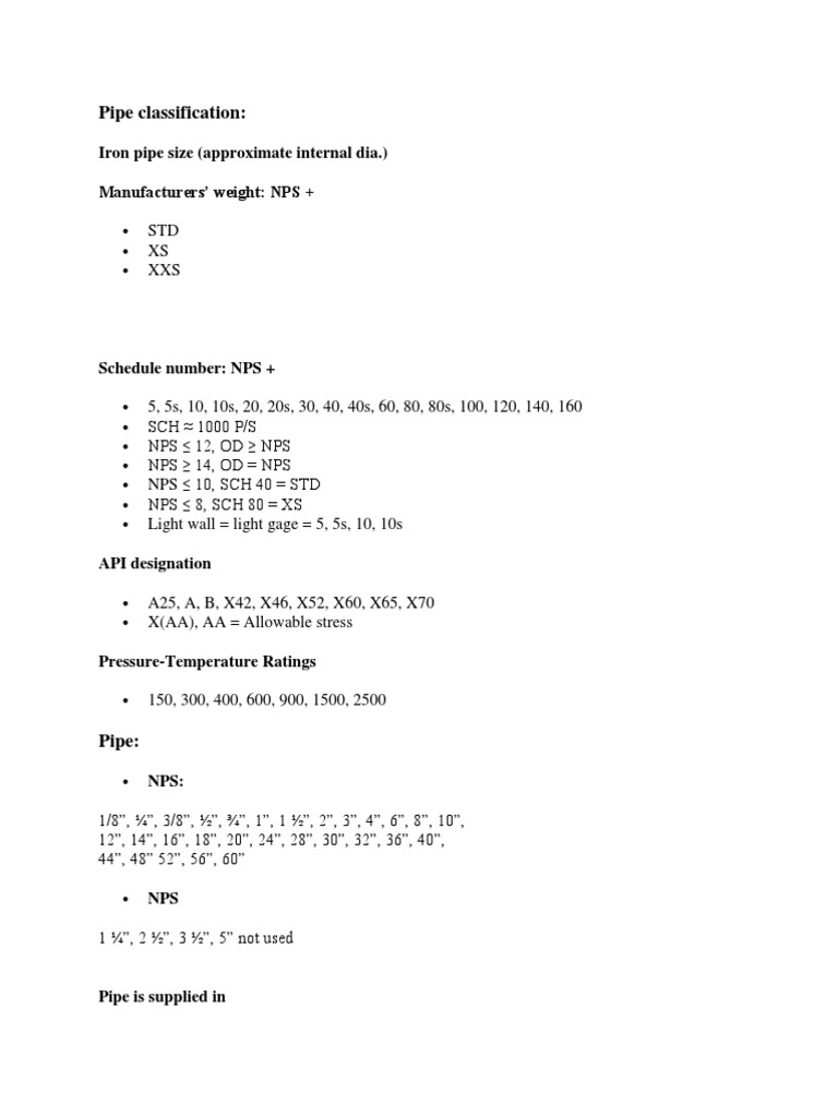 Pipe Classification & Specifications | PDF