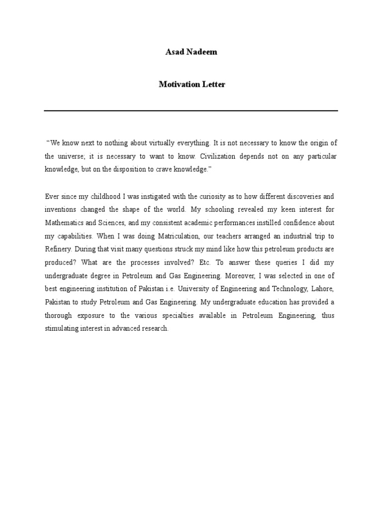Motivation Letter Engineering Petroleum