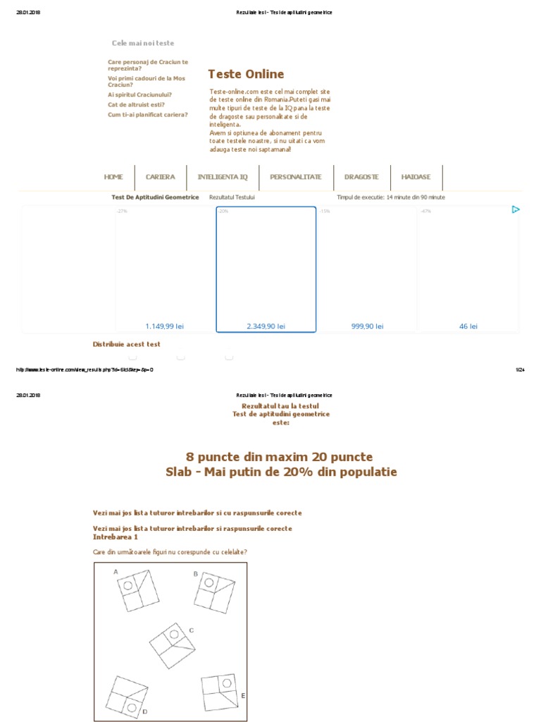 Rezultate Test - Test de Aptitudini Geometrice | PDF