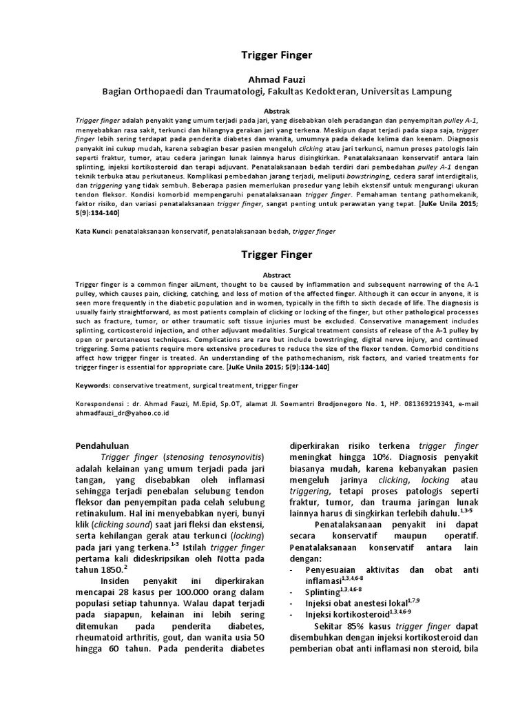 Penatalaksanaan Trigger Finger Efektif | PDF
