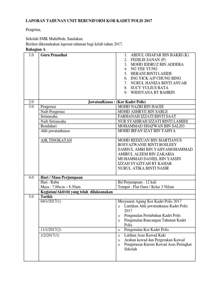 Laporan Tahunan Kadet Polis 2017 Pdf