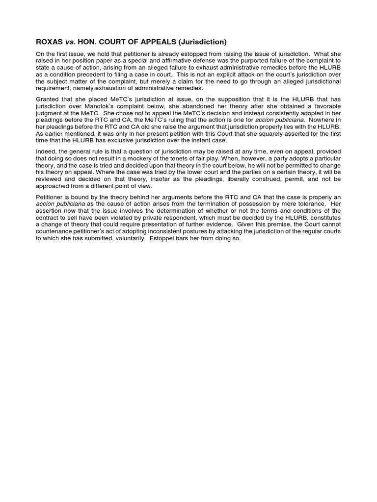 Jurisdictional Estoppel A Party Cannot Change Theories of Jurisdiction After Adopting a