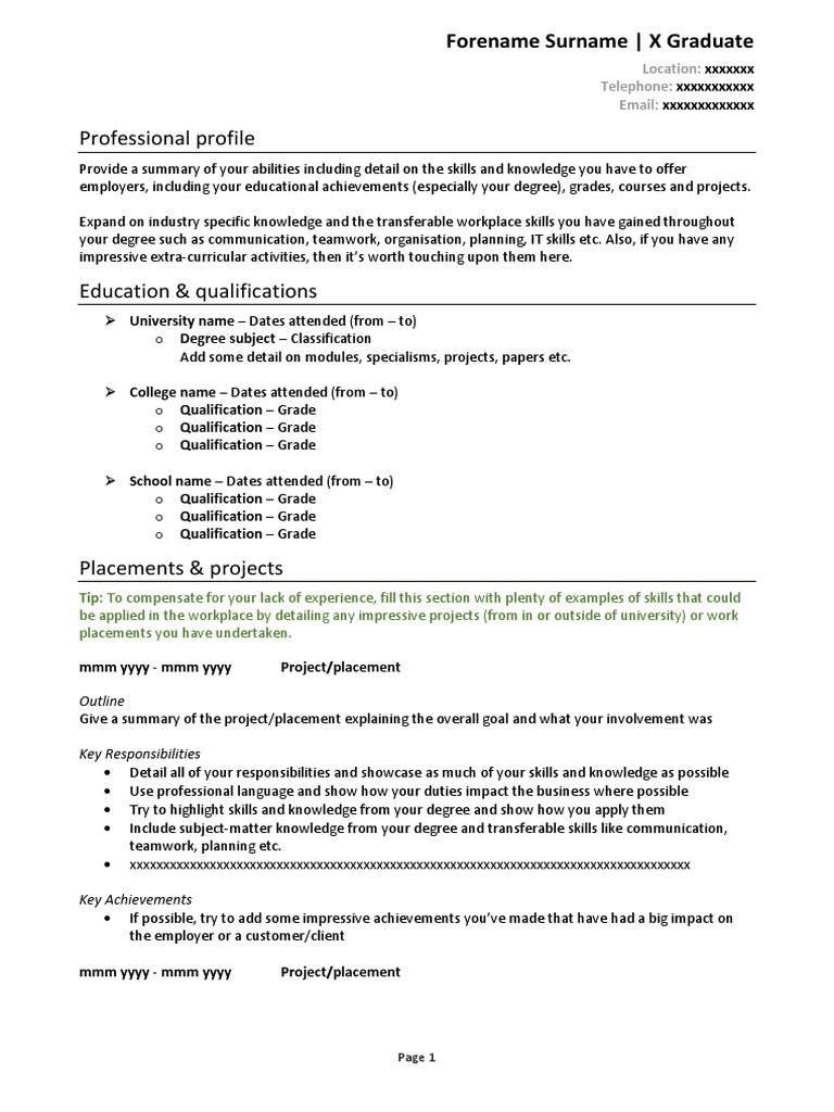 Graduate CV Template Guide | PDF | Cognition | Business