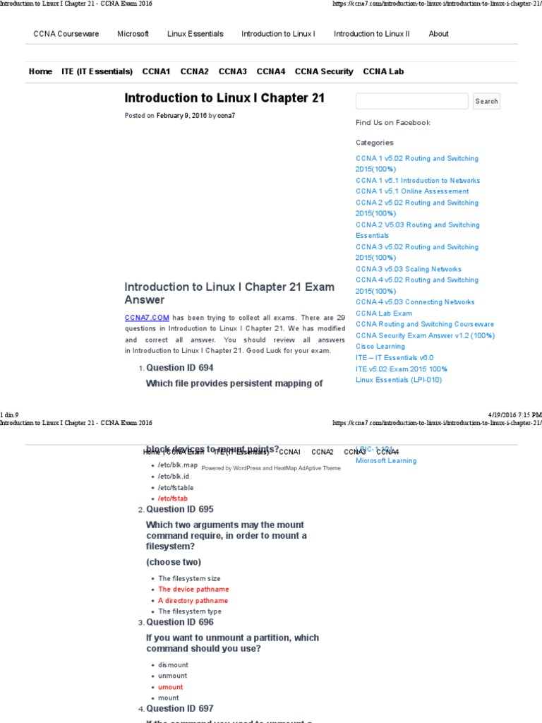 Cisco Linux Chapter 12 Exam Answers